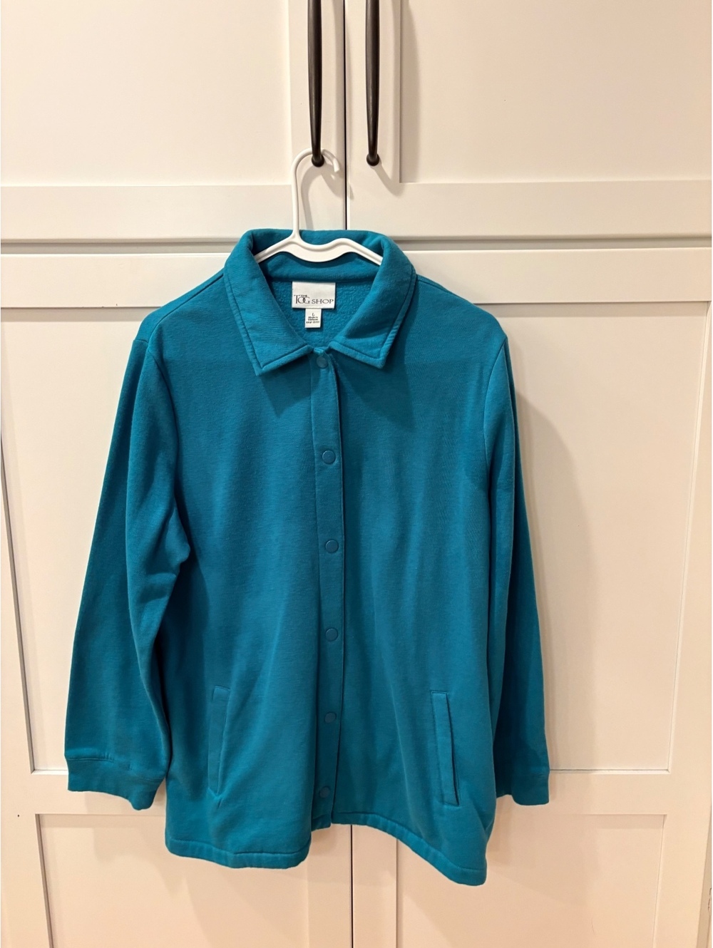 Vintage 1990s Tog Shop Women's Turquoise Button-Up Fleece Jacket Large